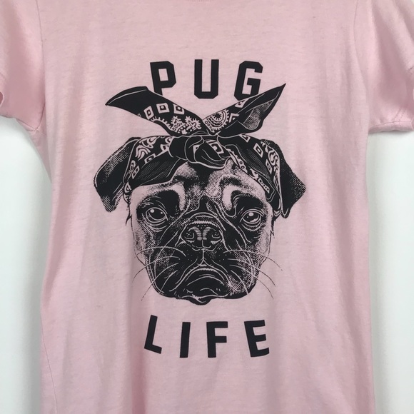 ✨ Pug / Thug Life Dog Shirt Pink Funny Graphic Tee - Picture 2 of 5